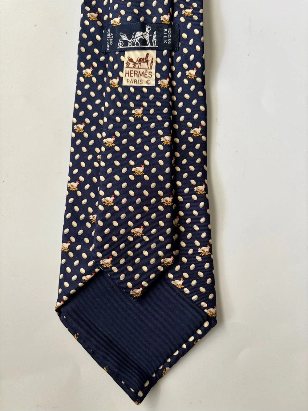 Vintage Hermes Navy Chicken Tie ~ Silk